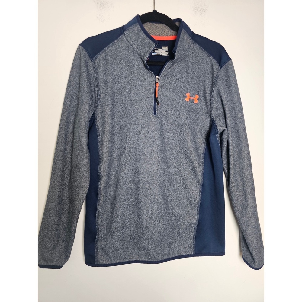 Athletic Under Armour ColdGear 1/4 Zip Pullover Mens Small Blue Gray Mock Neck - Picture 1 of 7
